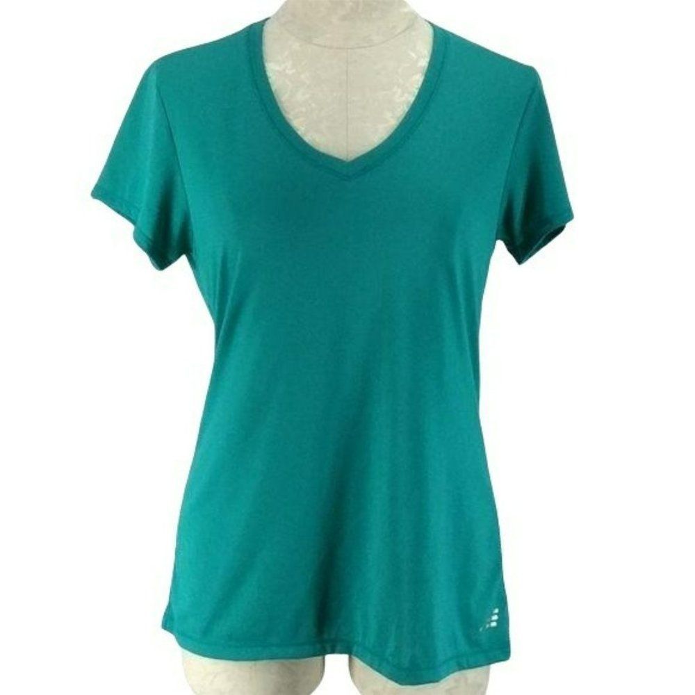 BCG Womens Semi-Fitted V-Neck Activewear T-Shirt Teal‎ Green Size M